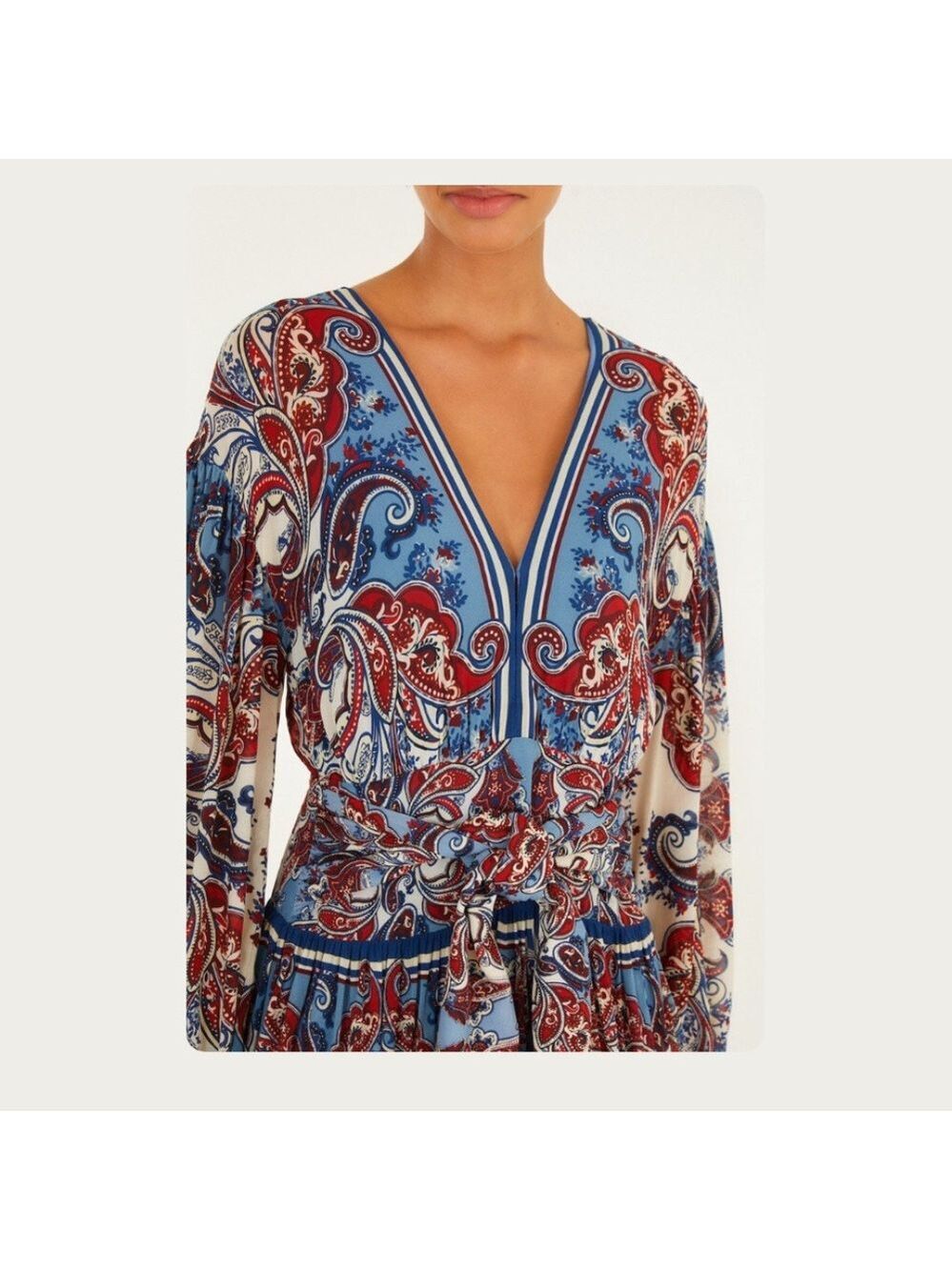 Farm Rio Blue Paisley Scarf Long Sleeve Maxi Dress - Picture 3 of 9